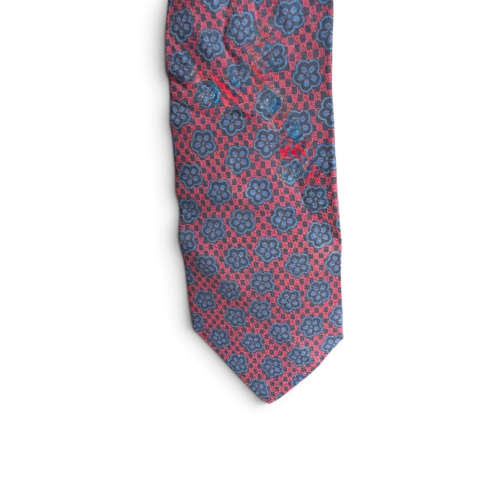 Vintage Giorgio Armani Cravatte Silk Tie Red Navy Blue Floral Medallion Italy